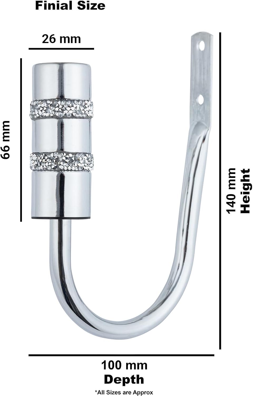 Diamante Barrel Metal Extendable Curtain Pole With Rings and Fittings, In a Variety of Colours and Sizes (25/28mm)