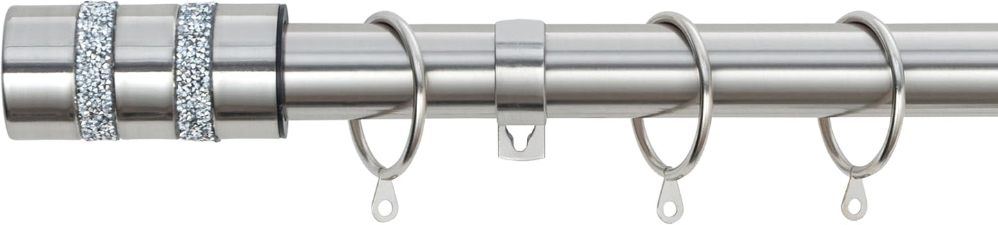 Diamante Barrel Metal Extendable Curtain Pole With Rings and Fittings, In a Variety of Colours and Sizes (25/28mm)