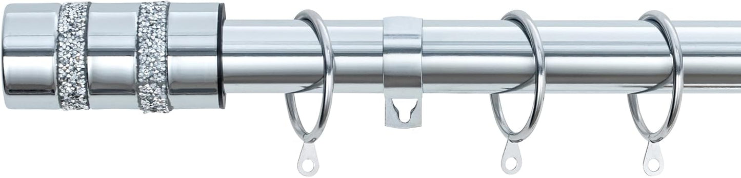 Diamante Barrel Metal Extendable Curtain Pole With Rings and Fittings, In a Variety of Colours and Sizes (25/28mm)