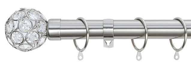 Beaded Gem Metal Extendable Curtain Pole With Rings and Fittings (25/28mm)