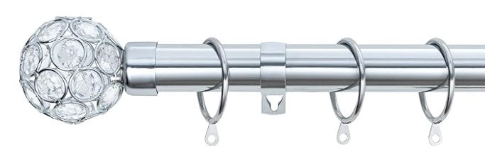 Beaded Gem Metal Extendable Curtain Pole With Rings and Fittings (25/28mm)