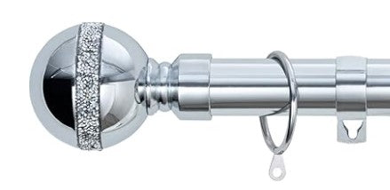 Diamante Ball Metal Extendable Curtain Pole with Rings and Fittings (25/28mm)