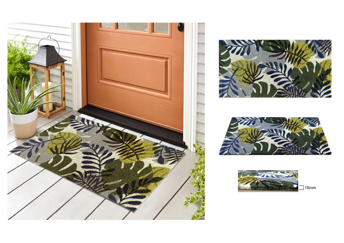 PVC Printed Leaf Coir Door Mat 40cmx80cm