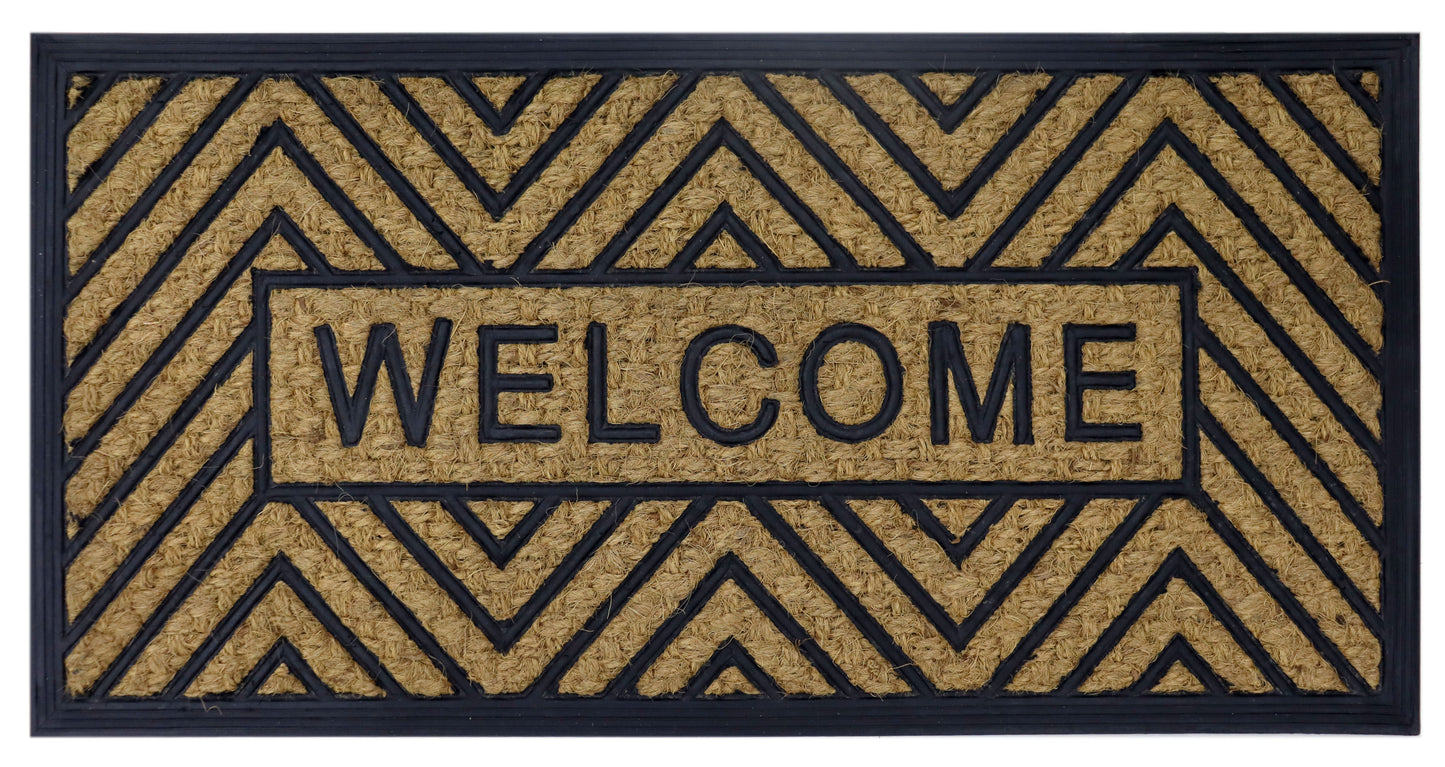 Natural Coir Doormat Printed Welcome Stripes Pattern 40 x 80cm - Rubber Back