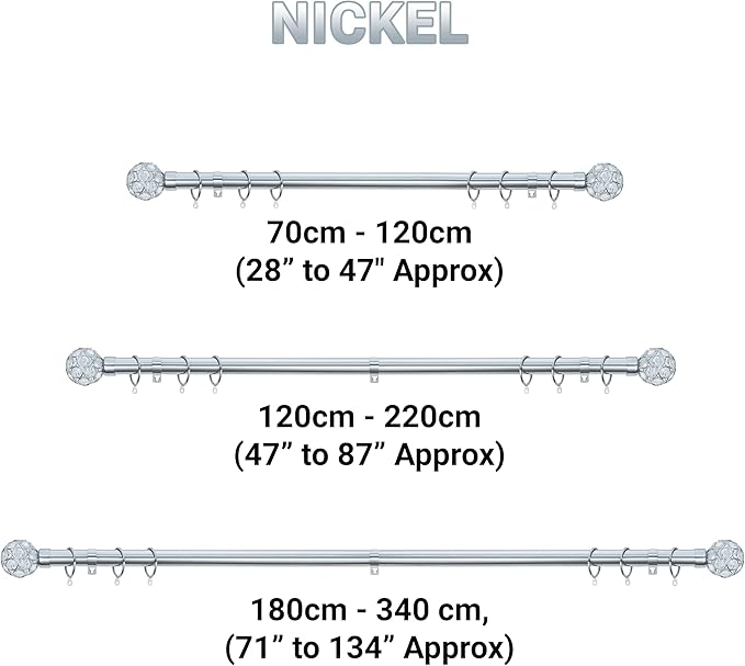 Beaded Gem Metal Extendable Curtain Pole With Rings and Fittings (25/28mm)