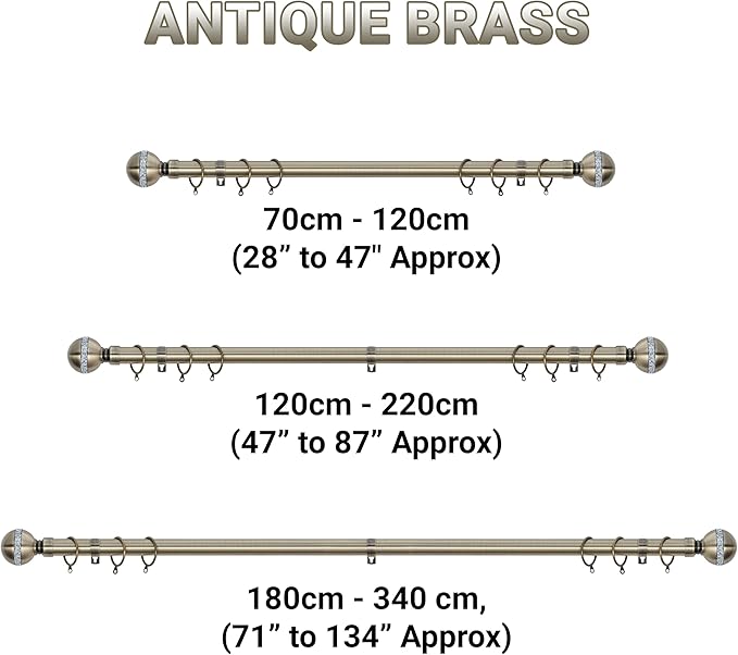 Diamante Ball Metal Extendable Curtain Pole with Rings and Fittings (25/28mm)