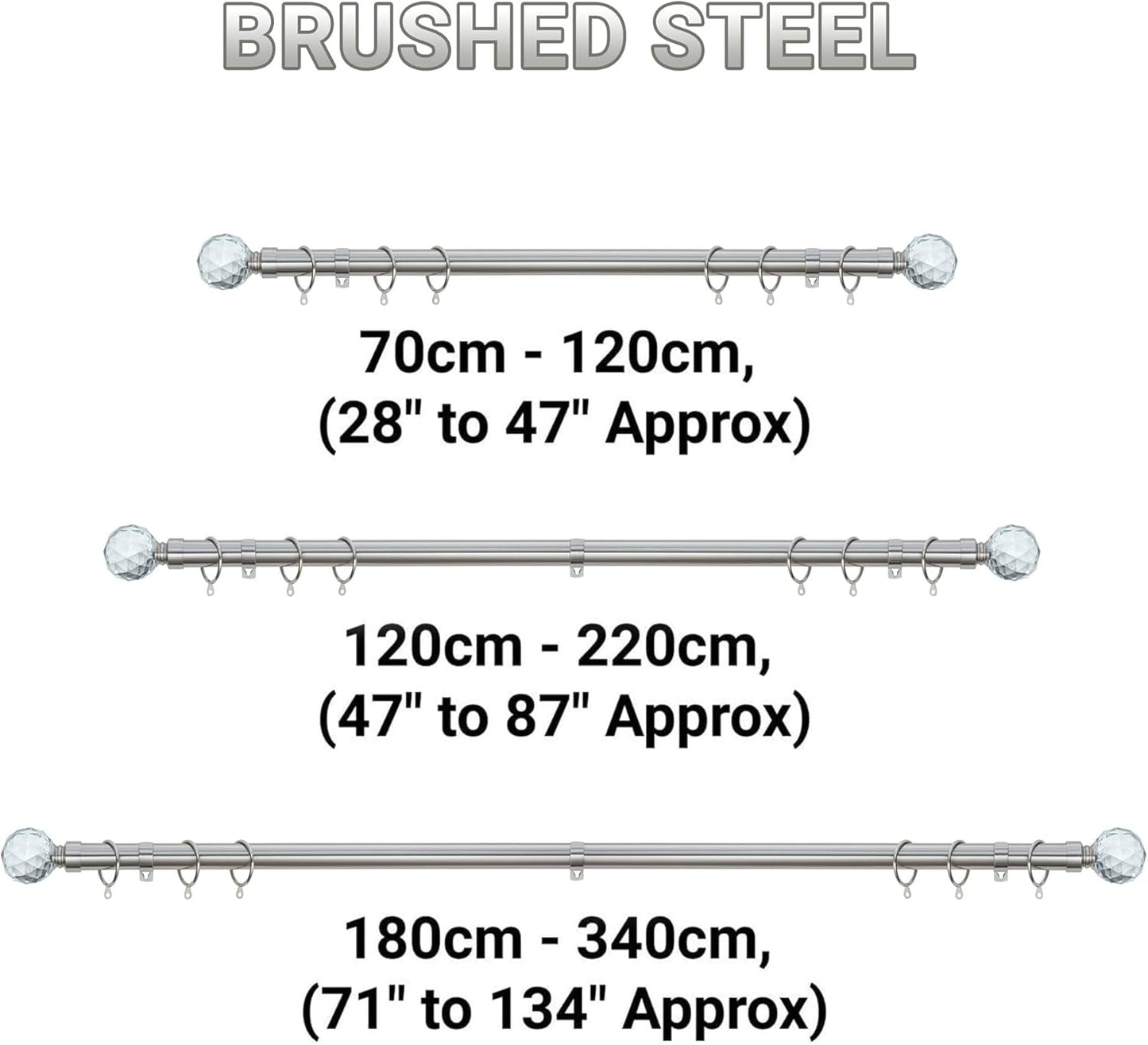 Gem Crystal Ball Metal Extendable Curtain Pole with Rings and Fittings (25/28mm)