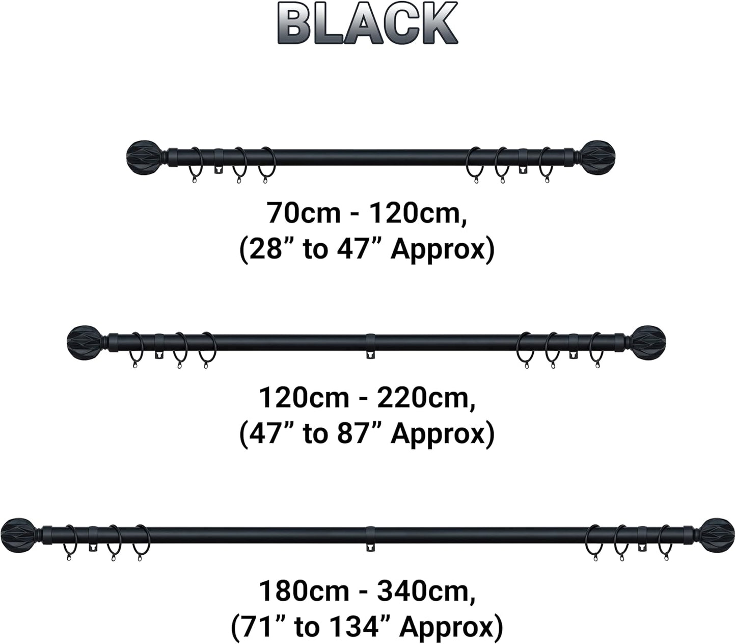 Geo Ball Metal Extendable Curtain Pole With Rings and Fittings (25/28mm)