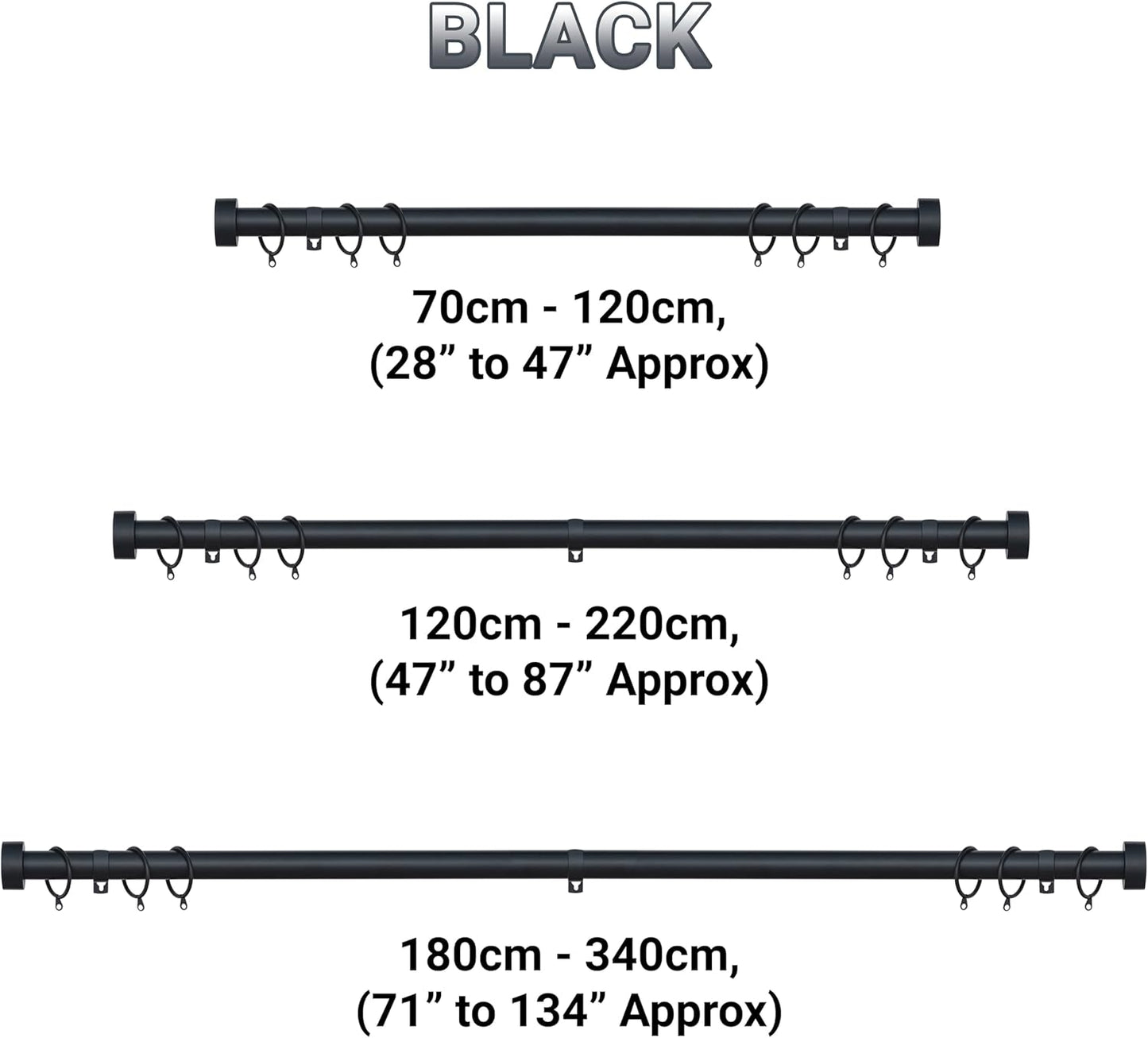 Stud End Metal Extendable Curtain Pole With Rings and Fittings (25/28mm)