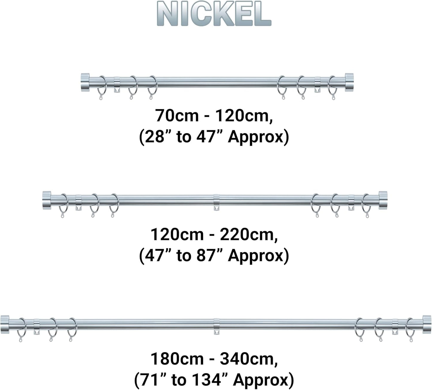 Stud End Metal Extendable Curtain Pole With Rings and Fittings (25/28mm)