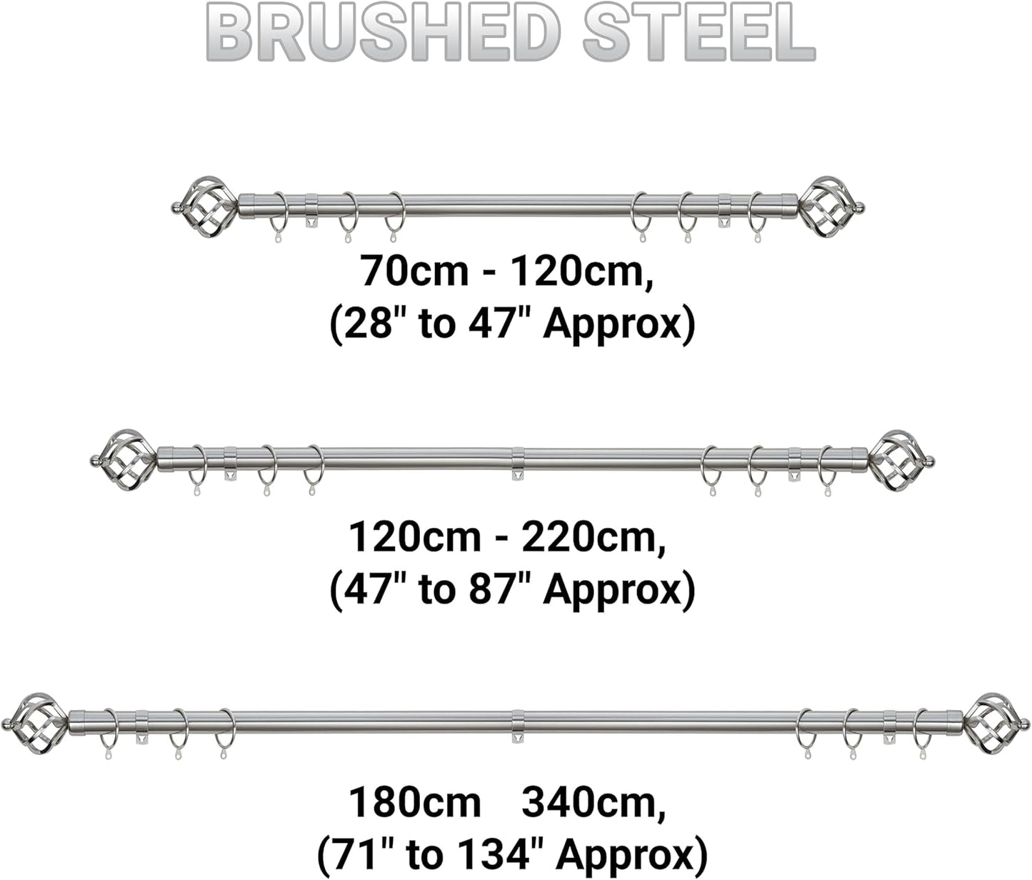 Twisted Metal Extendable Curtain Pole with Rings and Fittings (25/28mm)