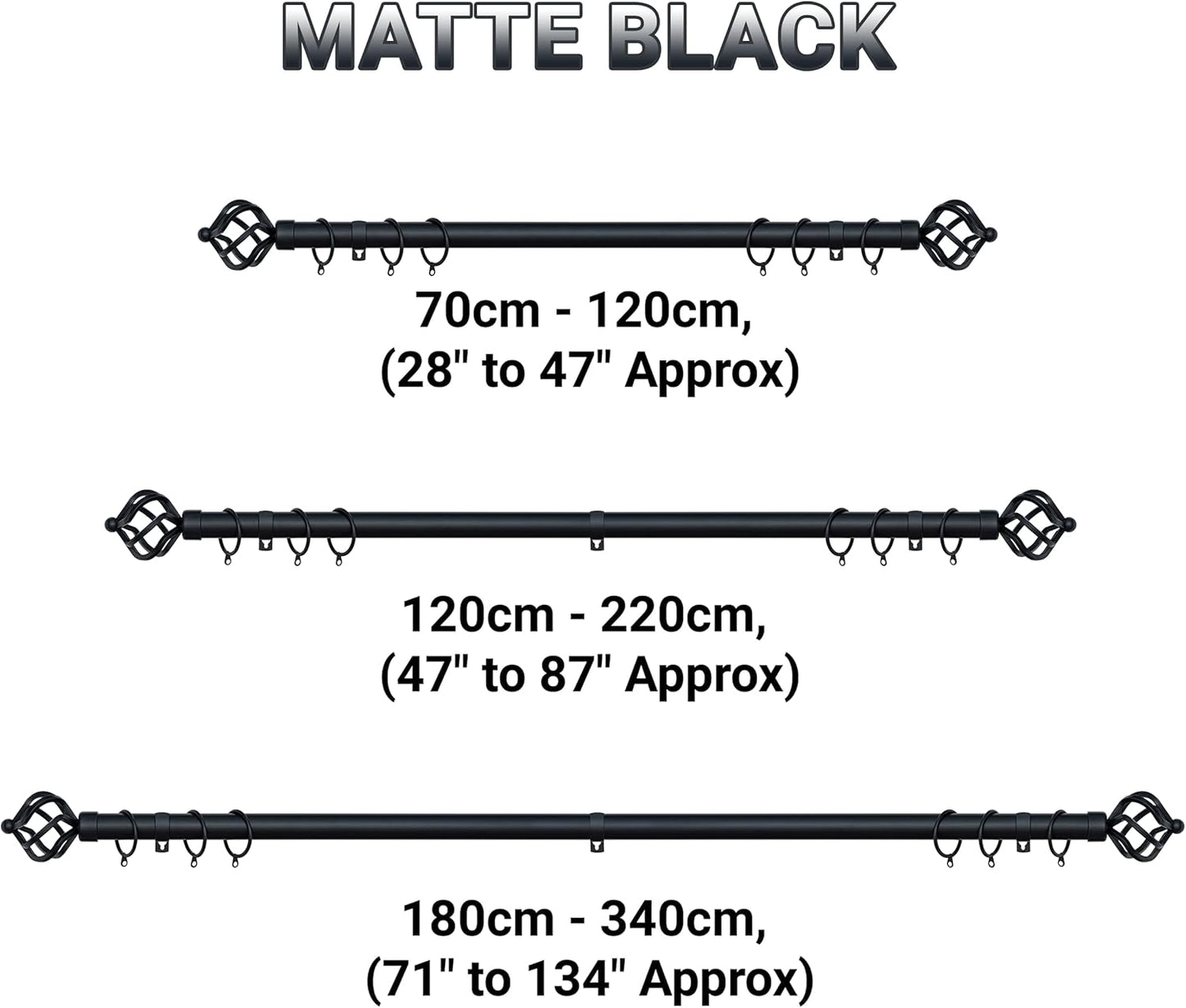 Twisted Metal Extendable Curtain Pole with Rings and Fittings (25/28mm)