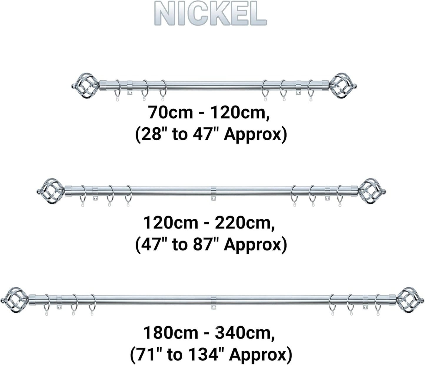 Twisted Metal Extendable Curtain Pole with Rings and Fittings (25/28mm)