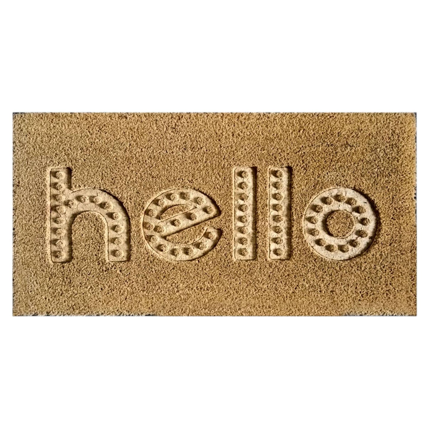 Natural Coir Doormat Embossed Hello Pattern 40cm x 80cm | Non-Slip PVC Backed