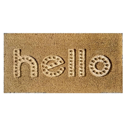 Natural Coir Doormat Embossed Hello Pattern 40cm x 80cm | Non-Slip PVC Backed