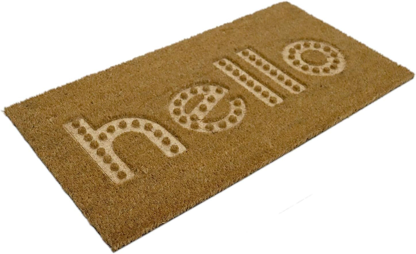 Natural Coir Doormat Embossed Hello Pattern 40cm x 80cm | Non-Slip PVC Backed