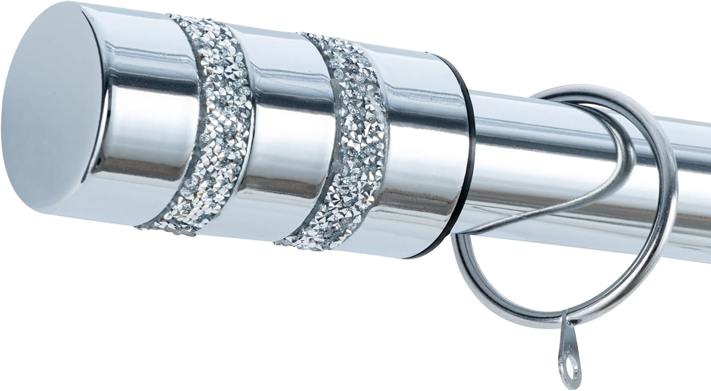 Diamante Barrel Metal Extendable Curtain Pole With Rings and Fittings, In a Variety of Colours and Sizes (25/28mm)