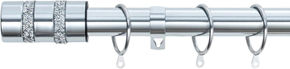 Diamante Barrel Metal Extendable Curtain Pole With Rings and Fittings, In a Variety of Colours and Sizes (25/28mm)