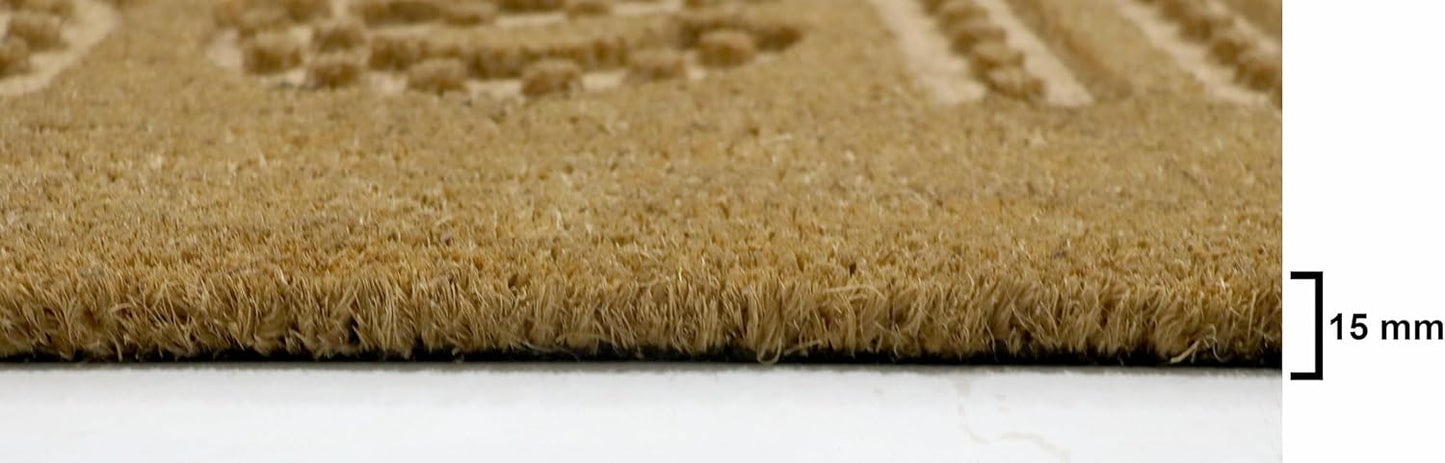 Natural Coir Doormat Embossed Hello Pattern 40cm x 80cm | Non-Slip PVC Backed