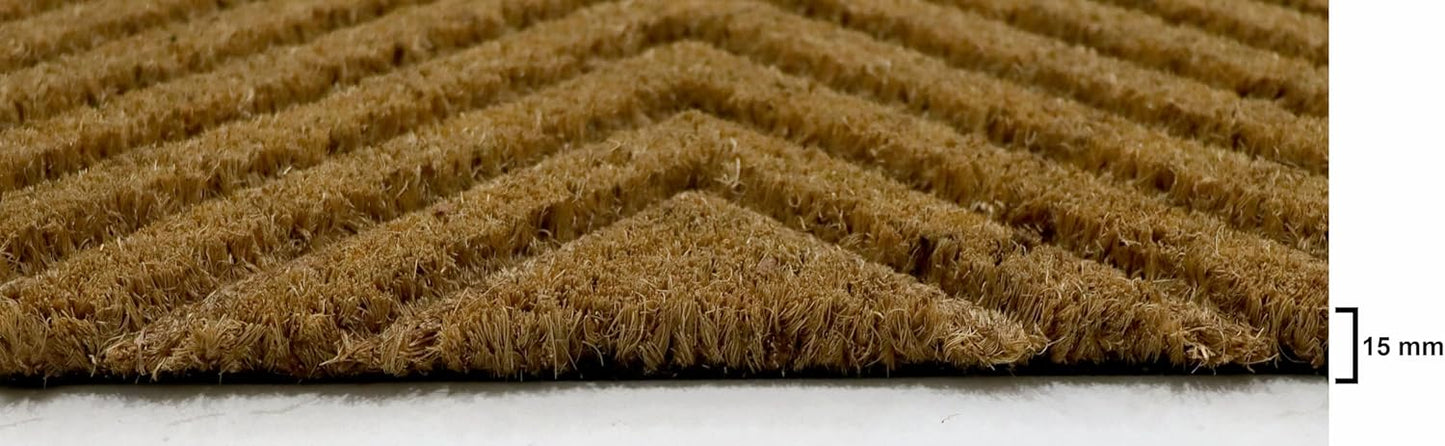 Natural Coir Doormat Embossed Stripes 40cm x 80cm | Non-Slip PVC Backed