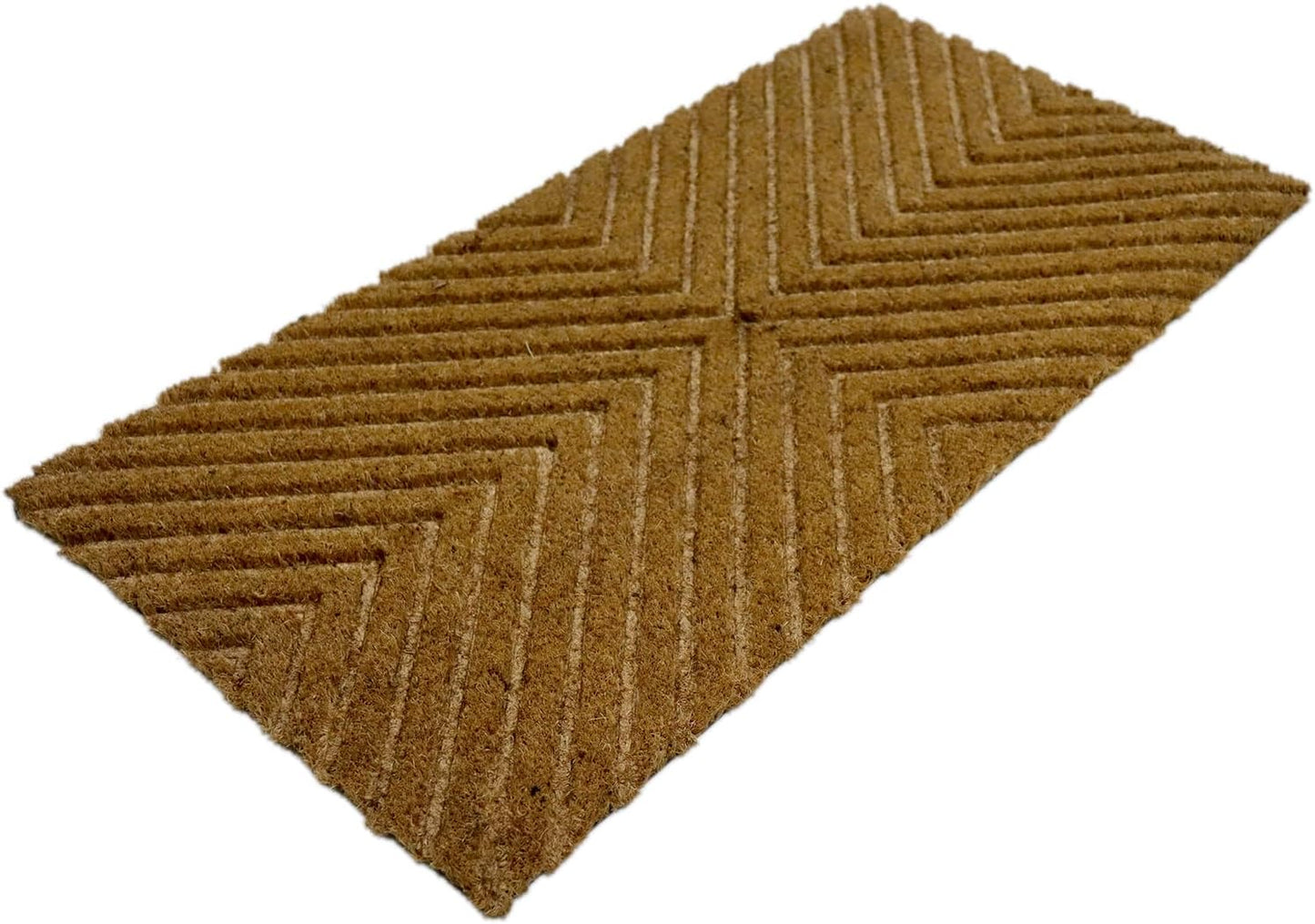 Natural Coir Doormat Embossed Stripes 40cm x 80cm | Non-Slip PVC Backed