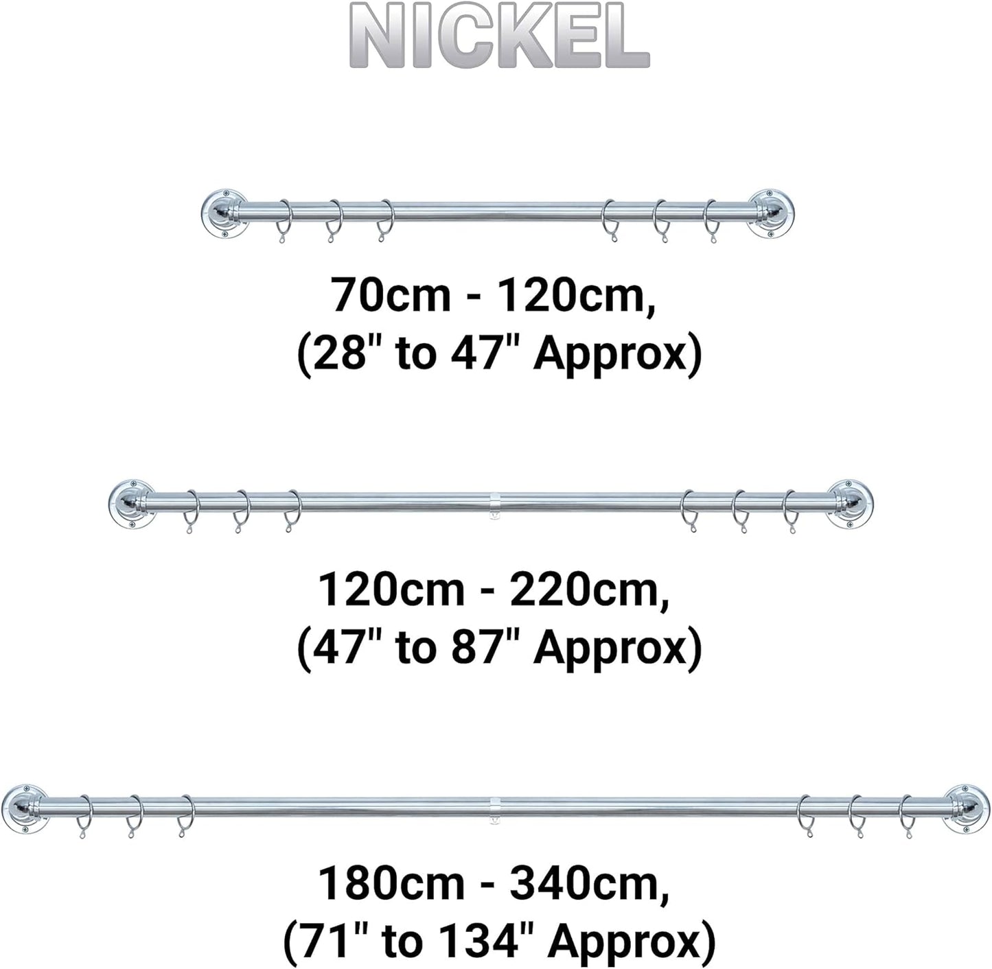 Room Darkening Metal Extendable Curtain Pole With Rings and Fittings (25/28mm)
