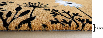 PVC Printed Welcome Black & White Floral Coir Door Mat 40cmx80cm