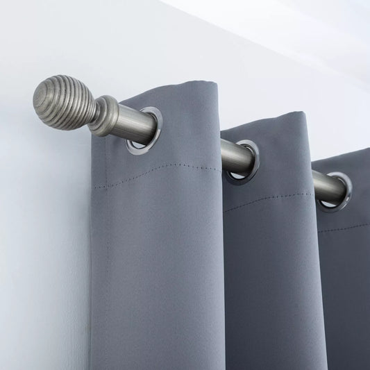 Ribbed Wooden Curtain Pole with Rings and Fittings 35mm - Antique Silver