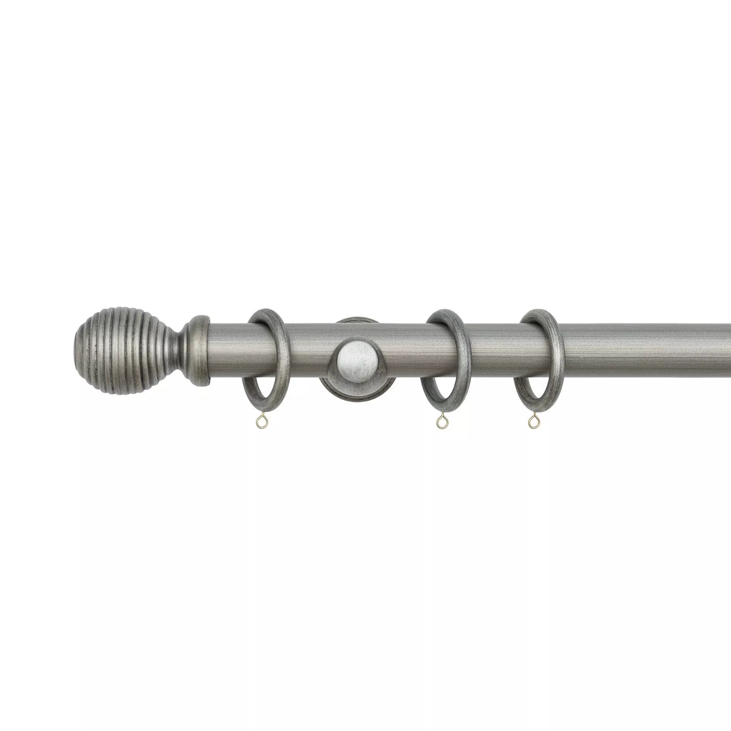 Ribbed Wooden Curtain Pole with Rings and Fittings 35mm - Antique Silver