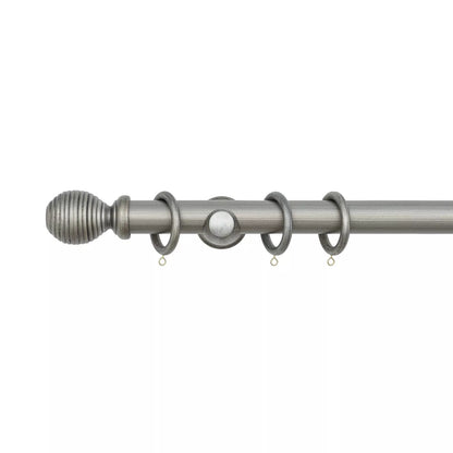 Ribbed Wooden Curtain Pole with Rings and Fittings 35mm - Antique Silver