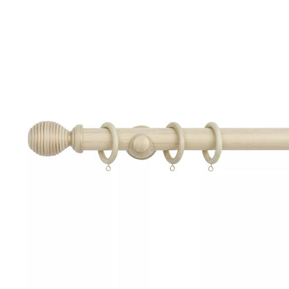 Ribbed Wooden Curtain Pole with Rings and Fittings 35mm - Antique Vanilla