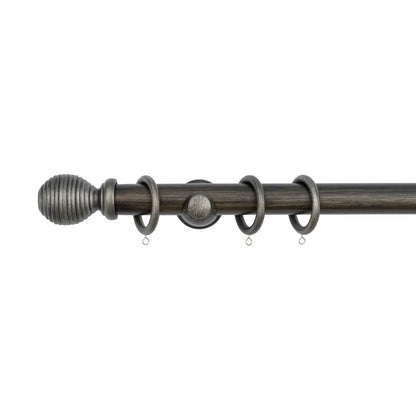 Ribbed Wooden Curtain Pole with Rings and Fittings 35mm - Brushed Olive