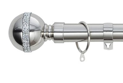 Diamante Ball Metal Extendable Curtain Pole with Rings and Fittings (25/28mm)