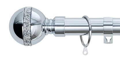 Diamante Ball Metal Extendable Curtain Pole with Rings and Fittings (25/28mm)