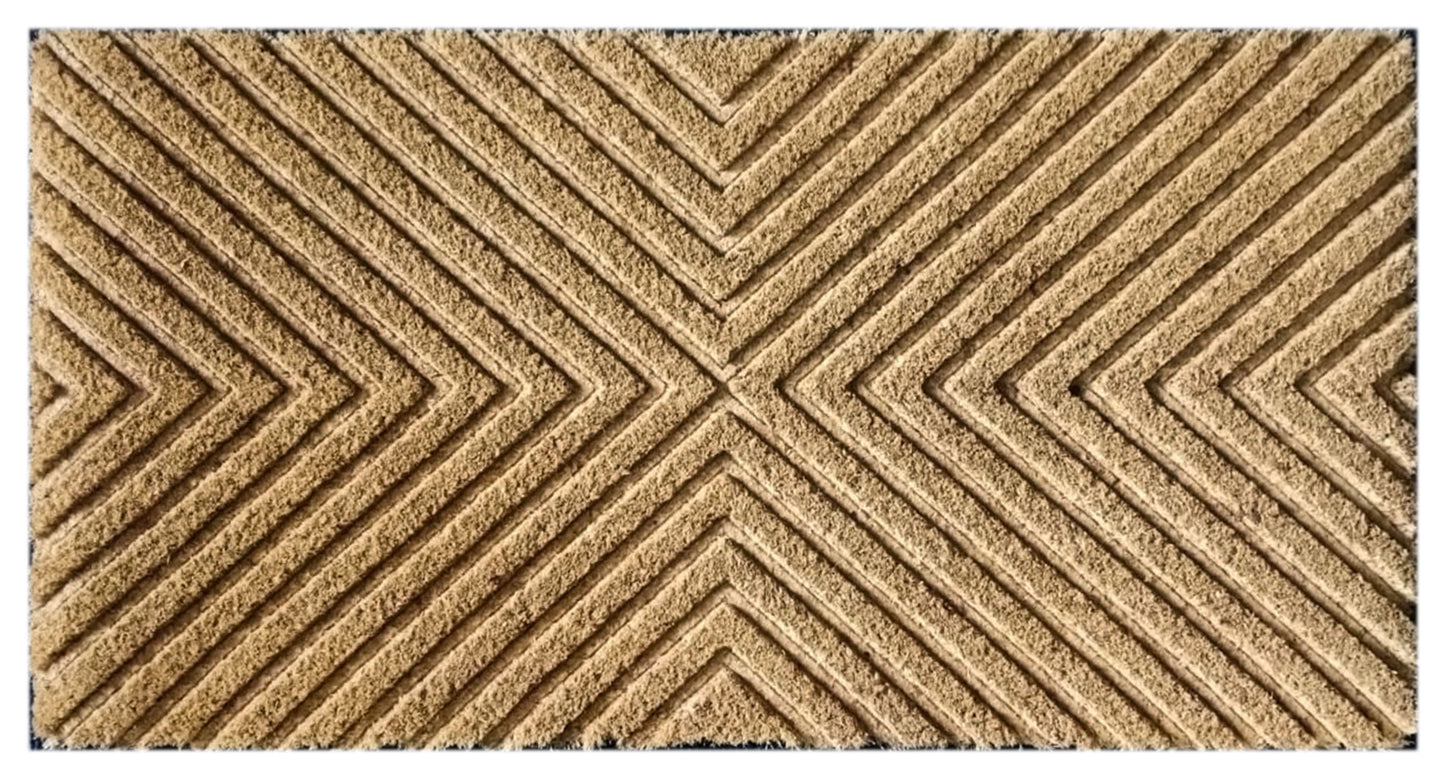 Natural Coir Doormat Embossed Stripes 40cm x 80cm | Non-Slip PVC Backed