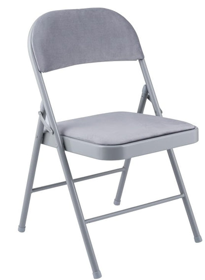 Metal Frame Foldable Chair Velvet Padded Chair for Kitchen Garden Office - Grey