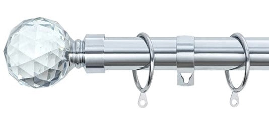 Gem Crystal Ball Metal Extendable Curtain Pole with Rings and Fittings (25/28mm)