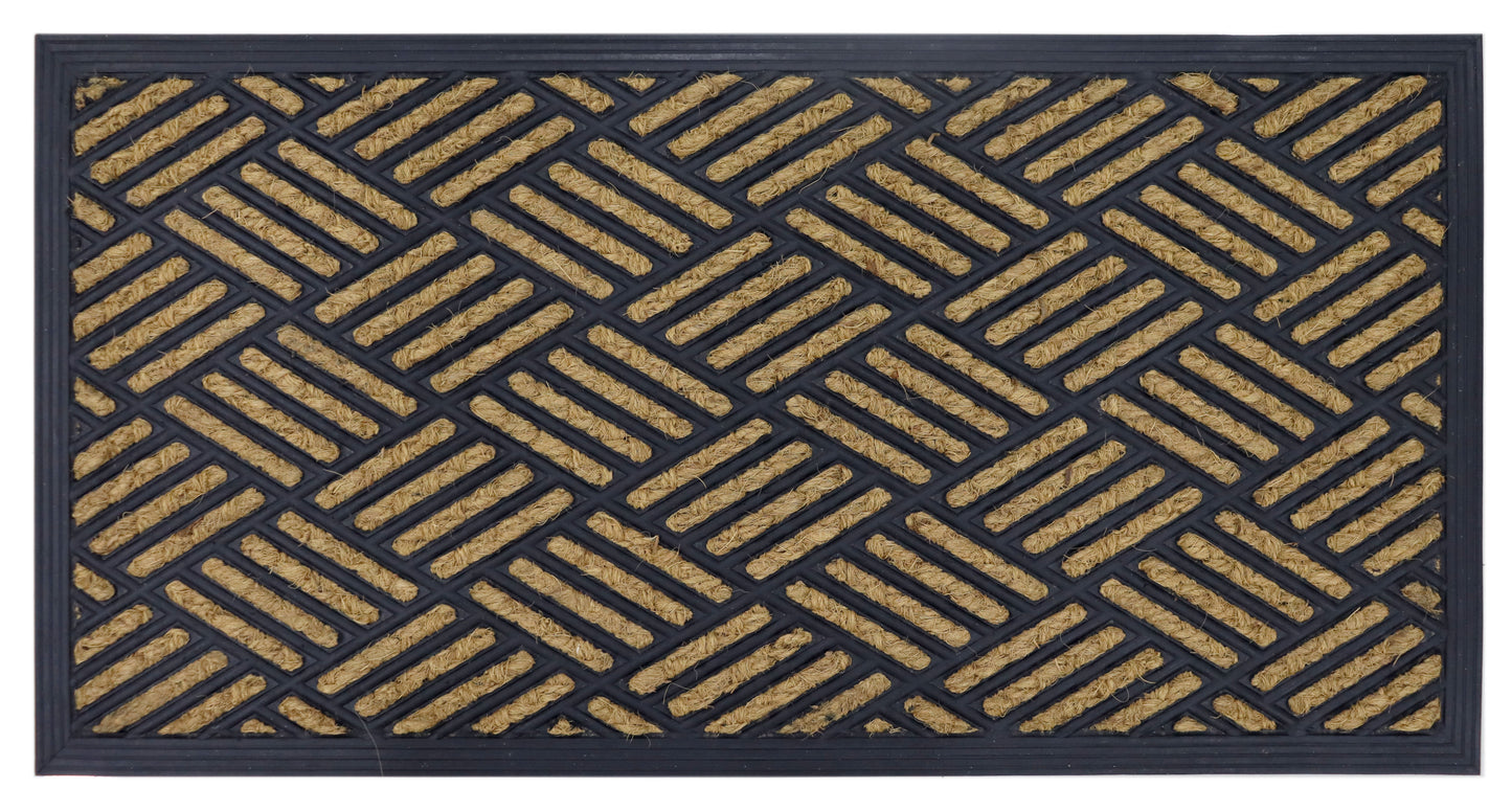 Natural Coir Doormat Printed Grids Pattern 40 x 80cm - Rubber Back