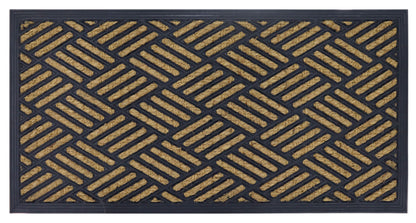 Natural Coir Doormat Printed Grids Pattern 40 x 80cm - Rubber Back