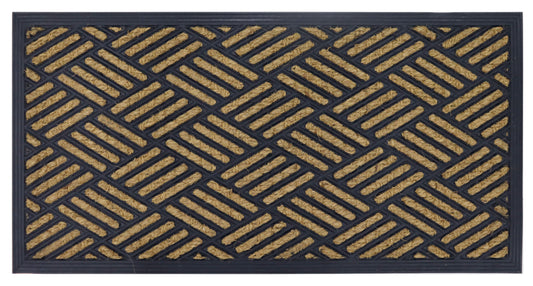Natural Coir Doormat Printed Grids Pattern 40 x 80cm - Rubber Back