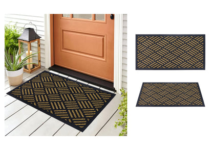 Natural Coir Doormat Printed Grids Pattern 40 x 80cm - Rubber Back