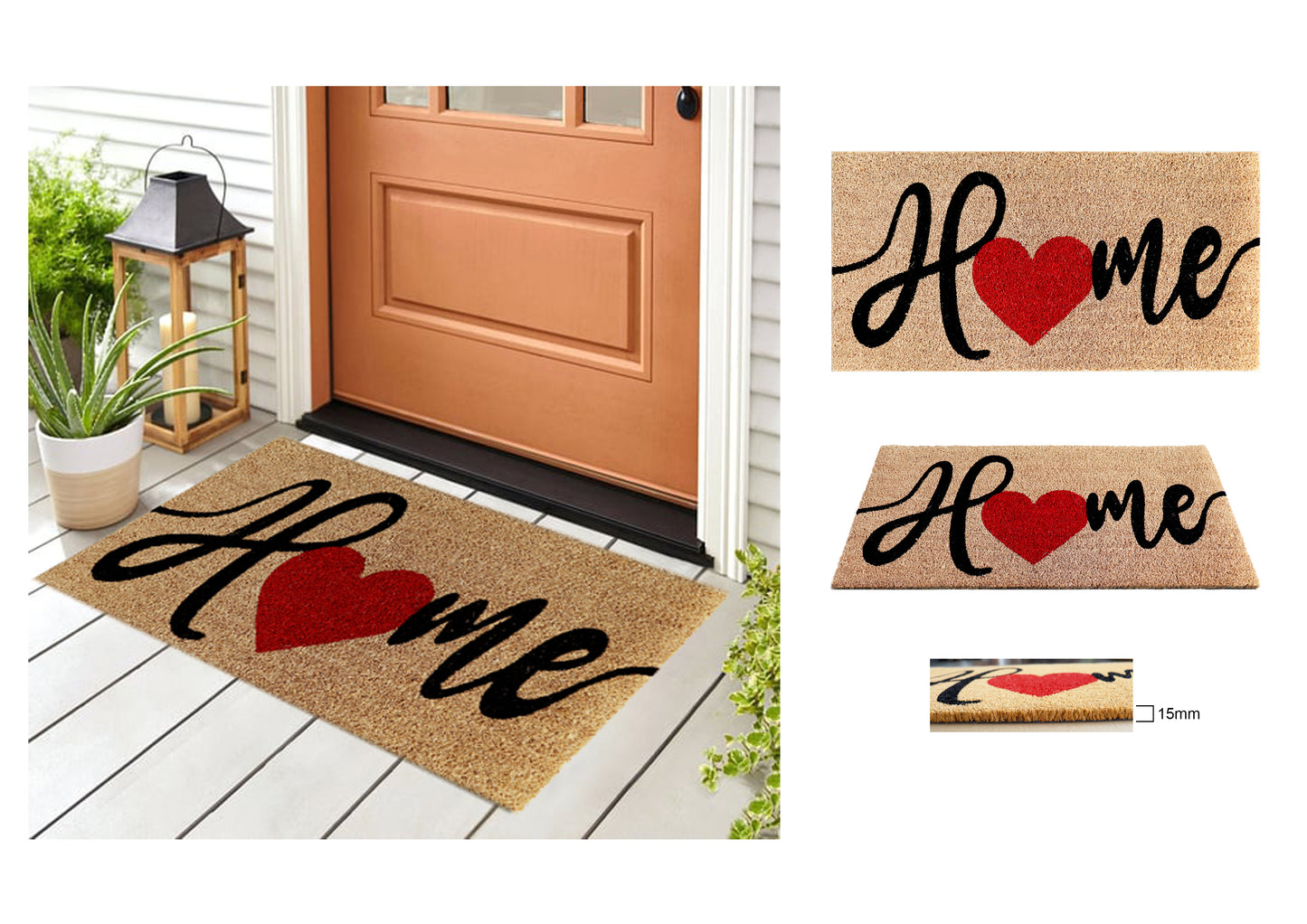 PVC Printed Home with Heart Coir Door Mat 40cmx80cm