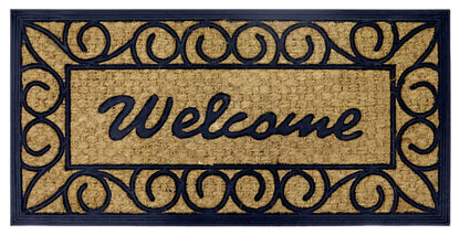 Natural Coir Doormat Printed Welcome Border Pattern 40 x 80cm - Rubber Back