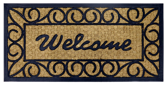 Natural Coir Doormat Printed Welcome Border Pattern 40 x 80cm - Rubber Back
