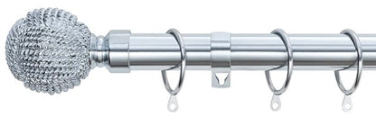 Knotted Ball Metal Extendable Curtain Pole With Rings and Fittings (25-28mm)