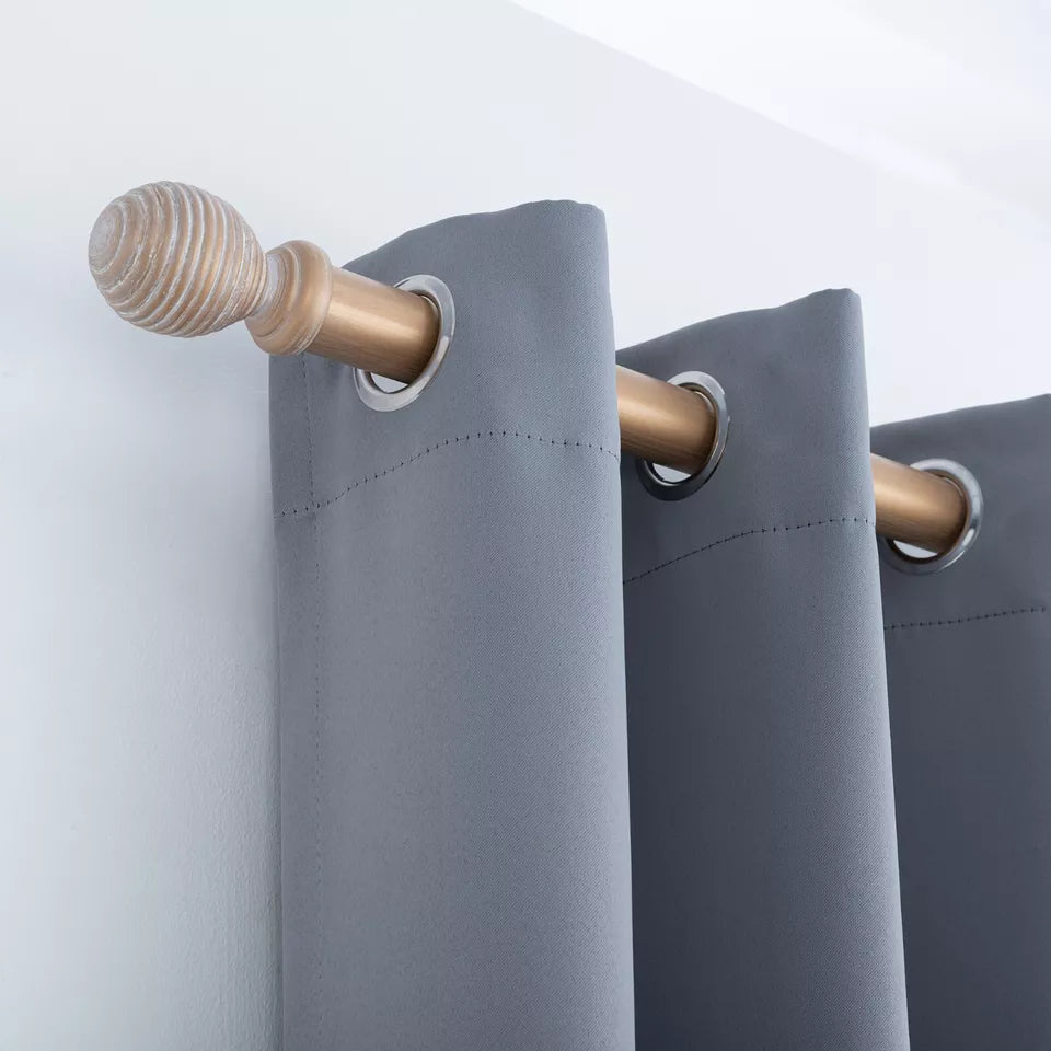 Ribbed Wooden Curtain Pole with Rings and Fittings 35mm - Light Bronze