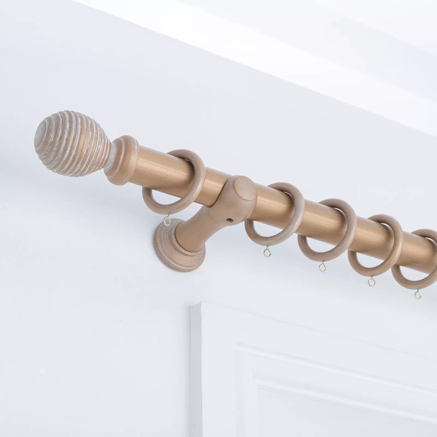 Ribbed Wooden Curtain Pole with Rings and Fittings 35mm - Light Bronze