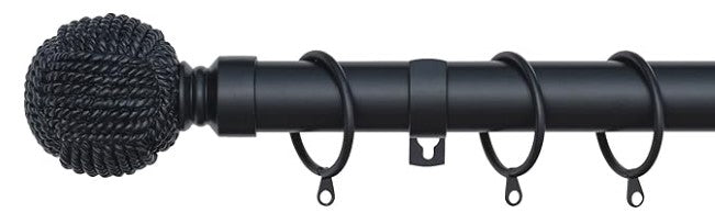 Knotted Ball Metal Extendable Curtain Pole With Rings and Fittings (25-28mm)