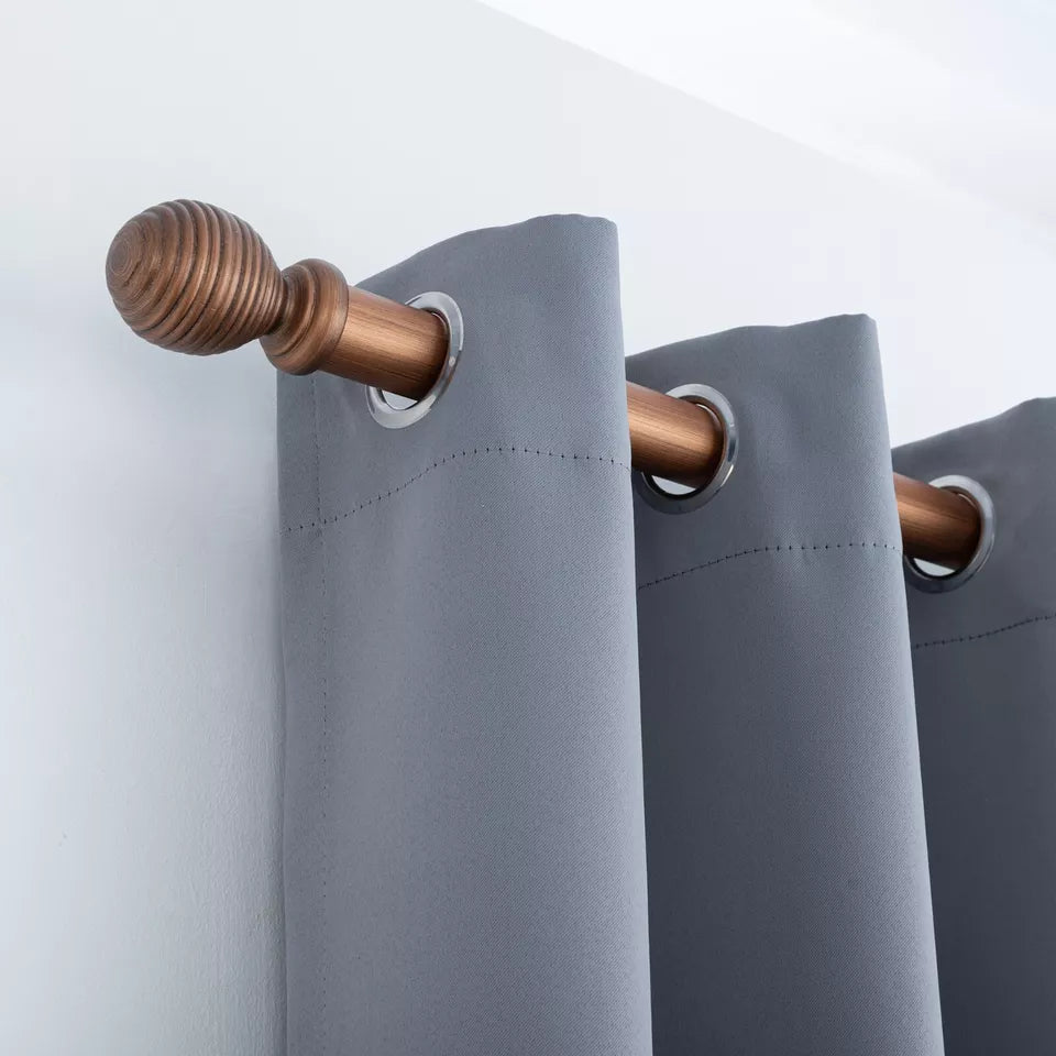 Ribbed Wooden Curtain Pole with Rings and Fittings 35mm - Walnut