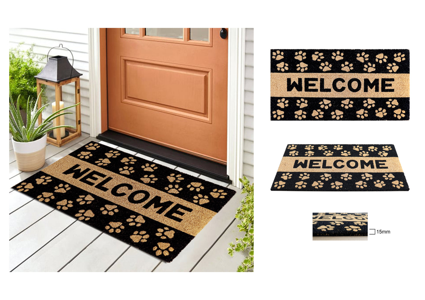 PVC Printed Paw Welcome Coir Door Mat 40cmx80cm
